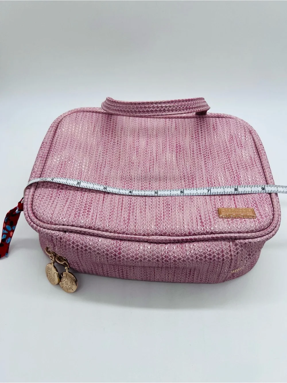Stephanie Johnson Pink Textured Zip Around Laura Cosmetic Case with Top Handle